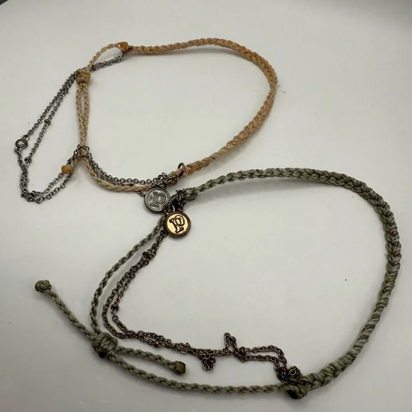 Pura Vida Green & Peach Woven Adjustable Bracelets Lot Of (2) with Chains - Picture 6 of 6